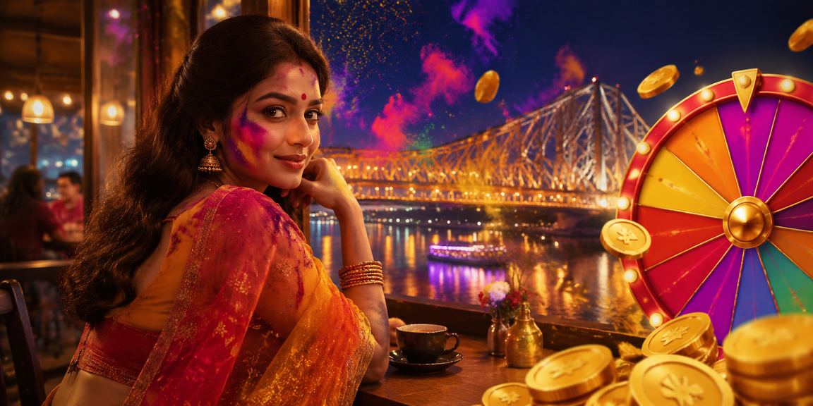 Roulette table and Holi festival scene in Kolkata
