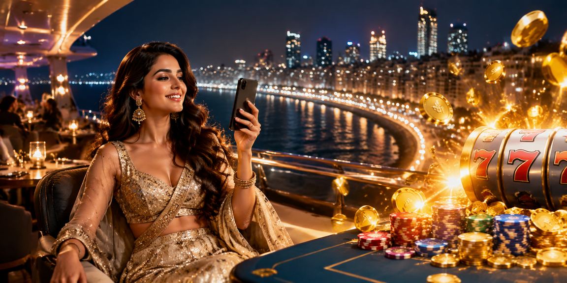 Slots game action with Bollywood theme at Mumbai Marine Drive scene